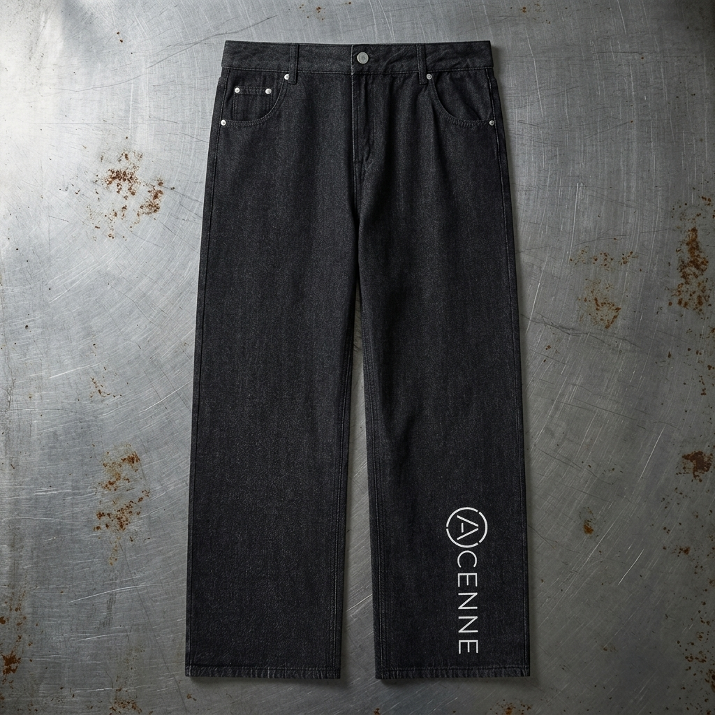 PerusAcenne unisex farkut edestä teräspöydällä